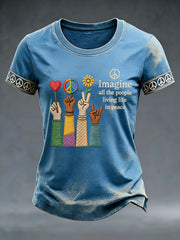 Women's Imagine All The People Living Life In Peace Print Tee