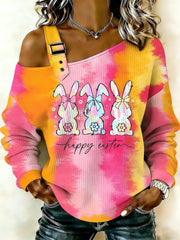 Women's Easter Bunny Print Off-Shoulder Sweatshirt