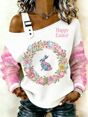 Women's Easter Bunny Print Off-Shoulder Sweatshirt