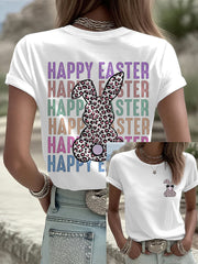 Women's Easter Bunny Animal Printed Vintage Fashion Loose Short Sleeve T-Shirt