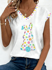 Women's Easter Bunny Animal Print V-Neck T-Shirt