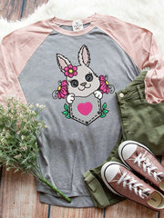 Women's Easter Bunny Animal Print Crew Neck Raglan Sleeve T-Shirt