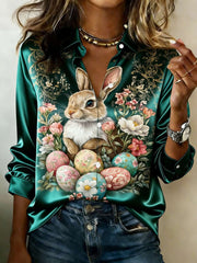 Women's Vintage Easter Silk Casual Shirt