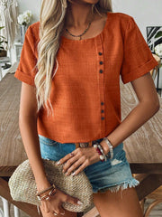 Women's Casual Bamboo Joint Decorated And Linen Shirt With Button Fastening