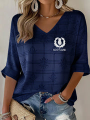 Women's Scotland Rugby Lover Printed V-Neck T-Shirt
