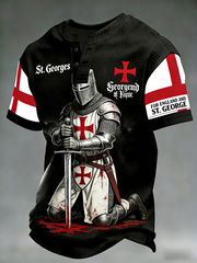 Retro St George's Day  Casual Waffle Henley Short-Sleeve T-Shirt
