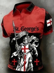 Men's St. George's Day Themed Printed Polo Shirt