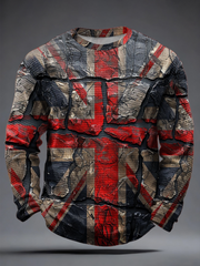Men's British Fiag print Waffle Long Sleeve T-Shirt
