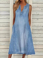 Women's Casual Elegant Sleeveless V-Neck Denim Dress