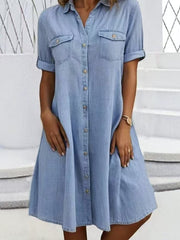 Women's Casual Elegant Mid-Length Denim Style Shirt Dress