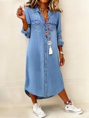 Women's Casual Elegant Long Denim Shirt Dress