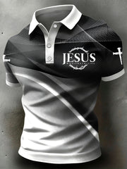 Retro-Style Cross Gradient Texture Casual Polo Shirt