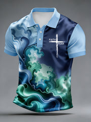 Retro Faith-Themed Art Print Casual Polo Shirt