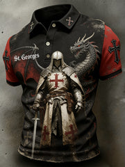 Men's St. George's Day Themed Printed Polo Shirt