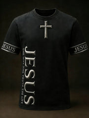 Men's Christian Jesus The Way The Truth The Life Cross Print Casual Short Sleeve  T-shirt