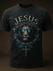 Men's Christian Jesus The Way The Truth The Life Cross Print Casual Short Sleeve  T-shirt