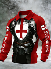 Men's St. George's Day Themed Printed Long-Sleeve Polo Shirt