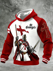 Men's St. George's Day Themed Print Long-Sleeve Hooded Sweatshirt