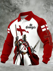 Men's St. George's Day Themed Printed Long-Sleeve Polo Shirt