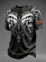 Men's Gothic Skull UK Flag Printed T-shirt