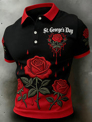 Men's St. George's Day Themed Printed Polo Shirt