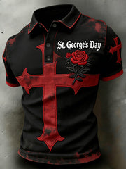 Men's St. George's Day Themed Printed Polo Shirt
