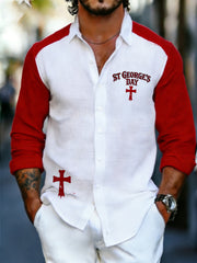 Men's St. George's Day Print Waffle Long-Sleeved Shirt
