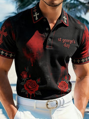 Men's St. George's Day Rose Distressed Print Polo Shirt