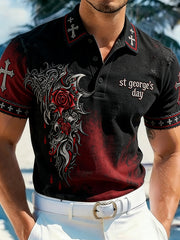 Men's St. George's Day Rose Distressed Print Polo Shirt