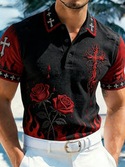 Men's St. George's Day Rose Distressed Print Polo Shirt