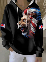 Women's Vintage British Lion Print Casual Hoodie