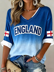 Women's England Football Match Cheer Art Print Fan V-Neck T-Shirt