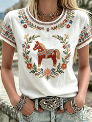Women's Swedish Midsummer Print Casual T-Shirt