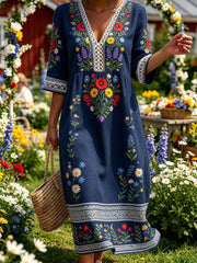 Retro Midsummer Festival Art Print Casual Dress