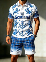 Men's Uk/Scotland Football Match Fanwear Polo Shirt & Shorts Set — Artistic Print