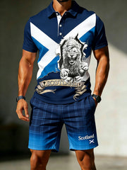 Men's Uk/Scotland Football Match Fanwear Polo Shirt & Shorts Set — Artistic Print
