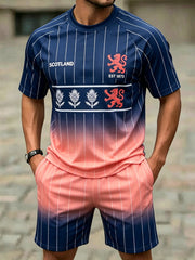 Men's Scottish Football Match Cheer Art Print Short-Sleeve Suit