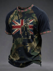 Men's British Flag Veteran Camouflage Print Casual Tee