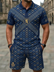 Retro UK Scotland Football Lover 2026 Print Casual Polo & Shorts Set
