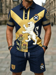 Retro UK Scotland Football Lover 2026 Print Casual Polo & Shorts Set