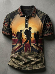Men's UK Flag Veteran Camouflage Print Casual Polo