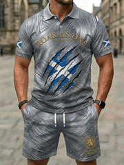 Men's Retro UK Scotland Football Lover 2026 Print Casual Polo & Shorts Set