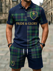 Men's Retro UK Scotland Football Lover 2026 Print Casual Polo & Shorts Set