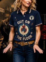 Women's Retro Northern Soul Out On The Floor Print Casual Polo