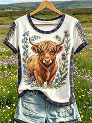 Women's Highland Denim Plaid Print T-shirt