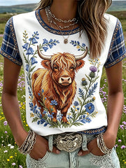 Women's Highland Denim Plaid Print T-shirt