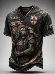 Men's Retro England Football Fan Art Print Casual Jersey