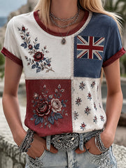 Women's British style Plants And Flowers Print Casual T-Shirt