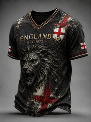 Men's Retro England Football Fan Art Print Casual Jersey