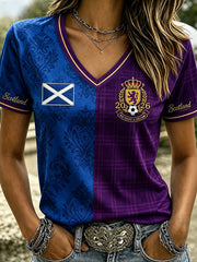 Women's Scotland Football Printed Casual V-neck T-shirt
